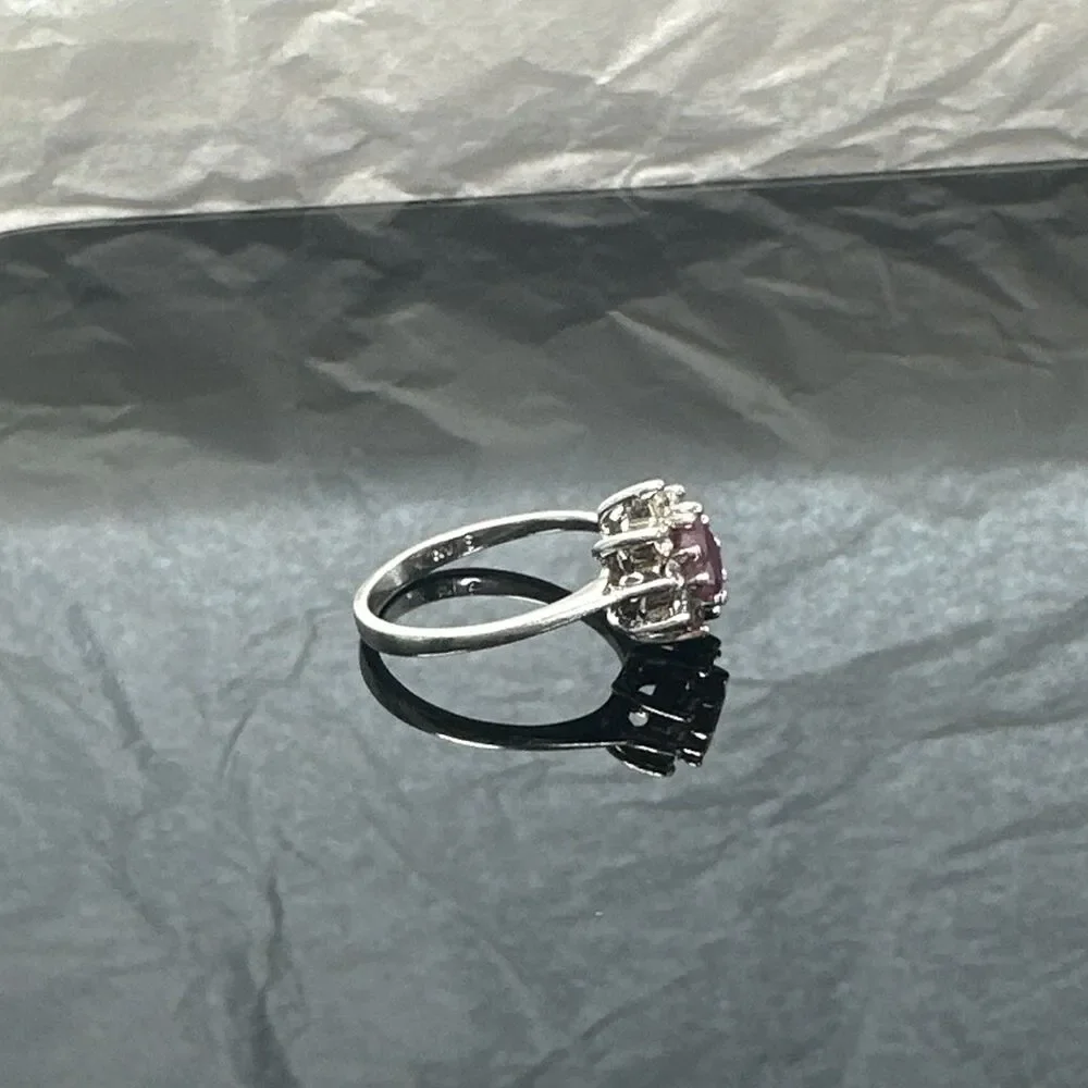 925 Sterling Silver Pear Ruby-Created Halo Ring Size 6 – 2.6g NV Marked